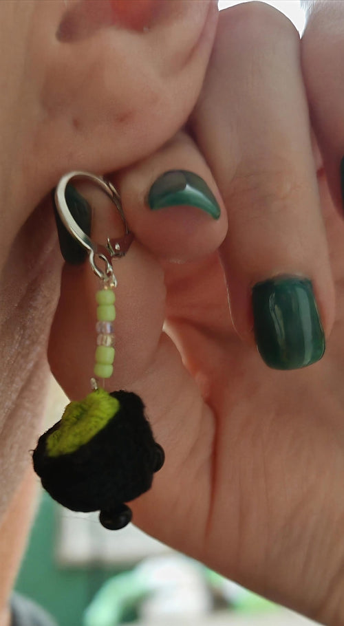 Bubbling Cauldron Earrings - Handmade Crochet Witchy Dangle Earrings