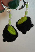 Bubbling Cauldron Earrings - Handmade Crochet Witchy Dangle Earrings