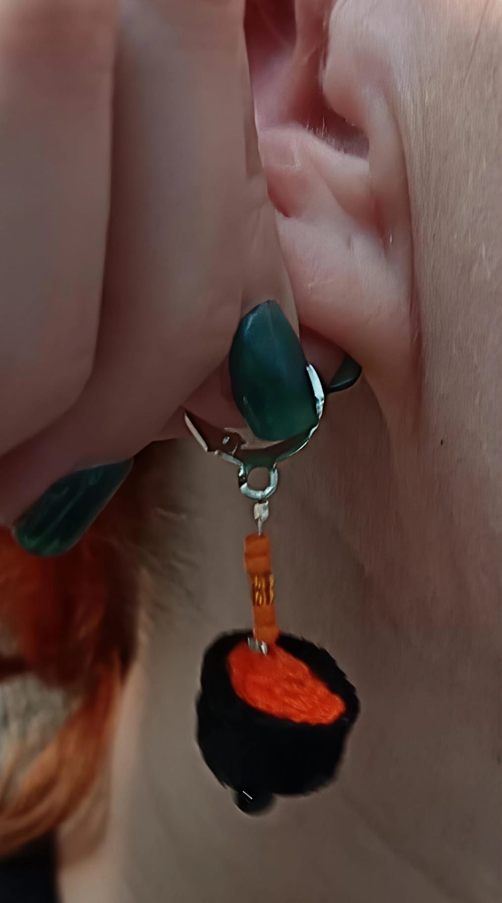 Orange Bubbling Cauldron Earrings - Handmade Crochet Witchy Dangle Earrings